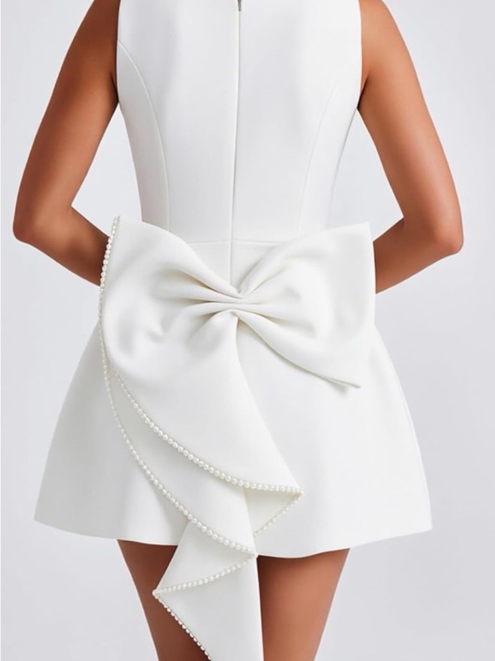 Elegant White Bow-Back Mini Dress